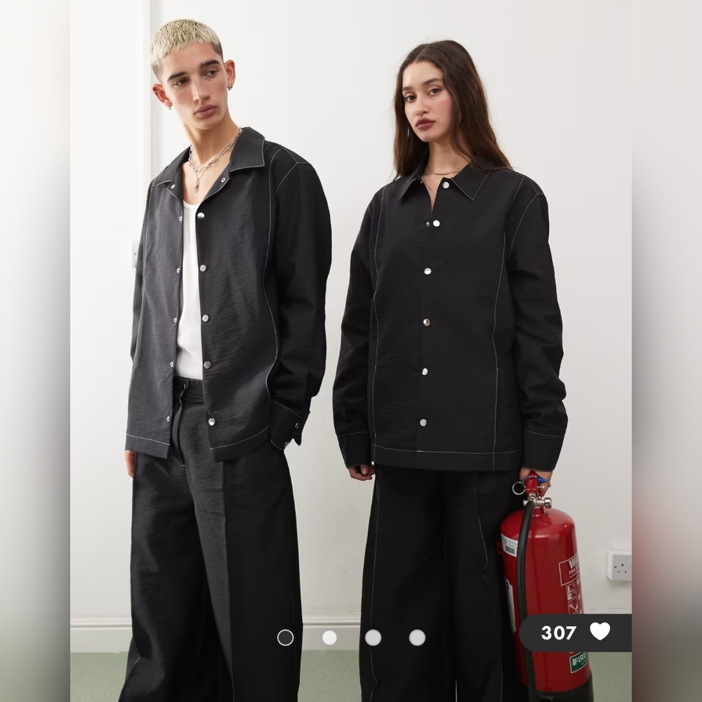 Reclaimed Vintage SEALED! Unisex Overshirt in Black Nylon w/Contrast Stitch 2XL